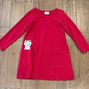 Hanna andersson red pocket cat dress 6-7 years